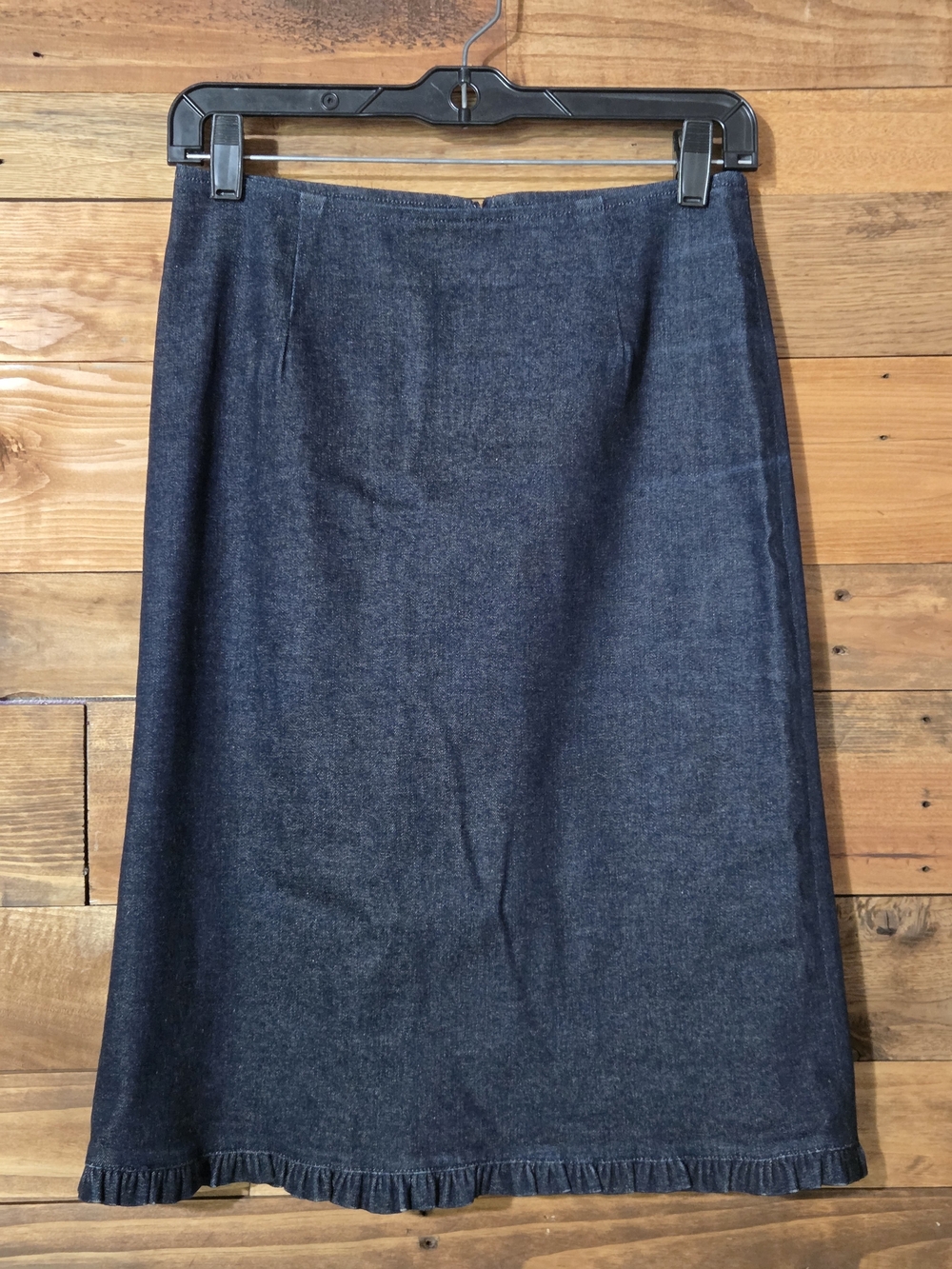 Gap Dark Wash Denim Midi Skirt Ruffle Hem Stretch Preppy Career Casual Size 0